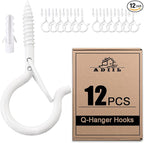 ADIIL 12 PCS Q Hanger Hooks with Safety Buckle, Windproof Screw Hooks for Hanging Outdoor String Lights, Plants, Christmas Patio Lights, 2.2 Inches, White