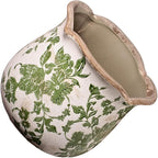 Tuscan Ceramic Plant Pots, 6.11 Inch Vintage Planters with Drainage Hole for Indoor Plants, Farmhouse Green Scroll Vase & Flower Pots, Home Kitchen Garden Decor, Plant Lover Gifts