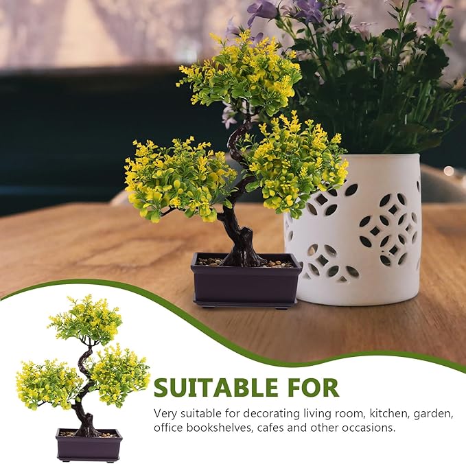 Cabilock Artificial Bonsai Tree Faux Potted Plant Realistic Simulation for Home Office Desk Decor Low Maintenance Greenery 5.12X10.63X11.81 Inches