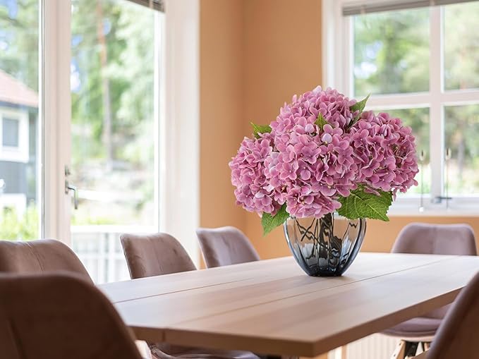 ZYTUYO 4Pcs 20" Real Touch Hydrangea Artificial Flowers Dark Pink Lifelike Fake Latex Hydrangeas for Baby Shower Party Wedding Flower Arrangement Indoor Home Office Xmas Table Decoration