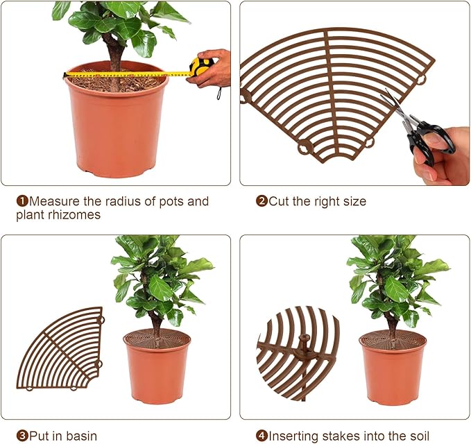 YGAOHF Soil Cover for Indoor Plants, 2 Pcs 20.8" and 3 Pcs 11.8" Plant Pot Grid Cover Protectors from Animals with Stakes, Plastic Cuttable Flower Cover for Cat Digging Stopper, Baby Safety, Brown