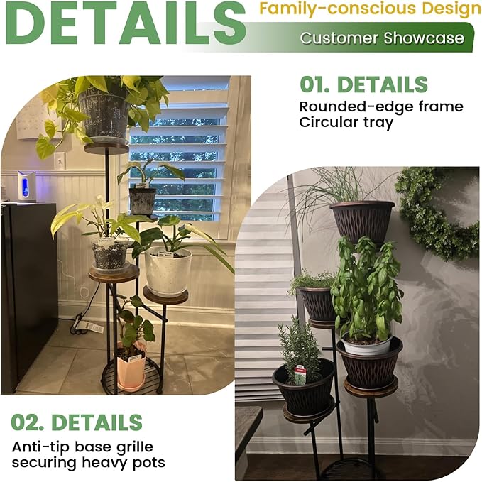TOSKING 5 Tier Thickened Metal Plant Stand Indoor,Plant Shelf, Corner Shelf, Flower Pot Stand for Multiple Plants, Indoor Plants Tiered Stand for Living Room Balcony Garden Patio Bedroom (Black and Brown, 42in)