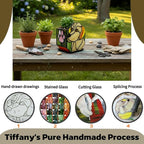 Handcrafted Stained Glass Dog Planter, Indoor Planters with Drainage and Tray, Small Pots for Succulents, Dog Memorial Gifts 4.6x3x5.15 in