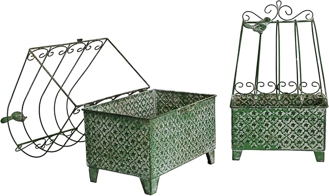 2-Piece Vintage Metal Birdcage Planter Set, Rustic Distressed Plant Holder, Farmhouse Floral Containers for Indoor Outdoor Garden, Patio & Tabletop Decor