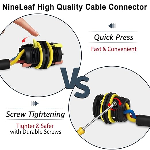 NineLeaf 96PK Waterproof Electrical Cable Connector 3-Pin Push-in Type, IP68 Underground M20 Wire Connector 5-12mm, Fast Press-fit Extension Plug for Outdoor Road and Garden Lighting