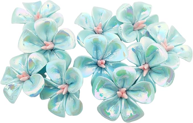 10 PCS 3D Flower Ceramic Tiles,1.6" Handmade Procelain Ceramic Flowers for Artwork,Fish Tank,Vases,Living Room, Dining Table,Office, Home Floral Decor (Single-Flowered Iridescent Blue)
