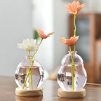 Plant Propagation Station Glass Planter Terrarium Jar with Wooden Stand Adjustable, Unique Flower Vase for Hydroponic Plants Cuttings, Plant Lover Gifts Home Boho Decor (Pink)