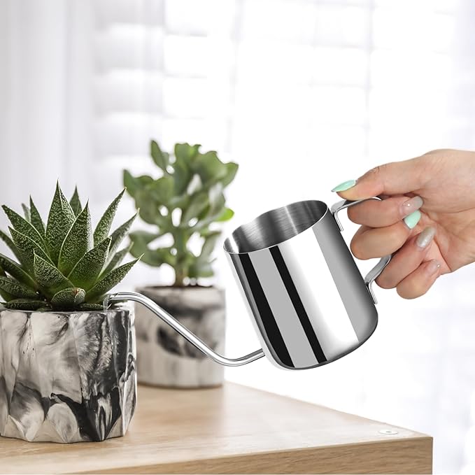 Small Watering Can for Indoor Plants - 12 oz Mini Indoor Watering Can with Long Spout Gooseneck Rust-Proof Stainless Steel Tiny Watering Kettle for Small House Plants