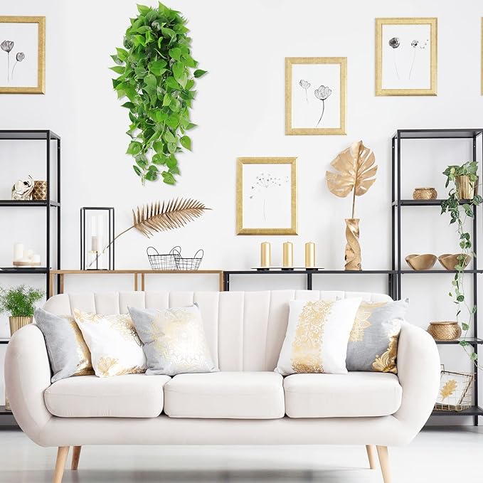 CEWOR 2pcs Fake Hanging Plants for Room Decor, 3.6ft Artificial Ivy Pothos Vine for Wall Living Room Patio Indoor Outdoor Home Shelf Office Decor (No Baskets)