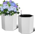 16in Plant Pots Set of 2, Self Watering Planters for Indoor Plants with Water Level Monitoring, Water Outlet for Garden Flower Pot, Patio, Balcony, Lounge, Front Porch Decor