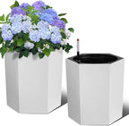 16in Plant Pots Set of 2, Self Watering Planters for Indoor Plants with Water Level Monitoring, Water Outlet for Garden Flower Pot, Patio, Balcony, Lounge, Front Porch Decor
