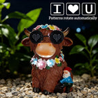 Solar Garden Statues Highland Cattle with Flower and LED Lights Birthday Gifts for Women Mom Grandma Solar Outdoor Decor for Patio Backyard Yard Lawn Decoration-Unique Housewarming Gifts