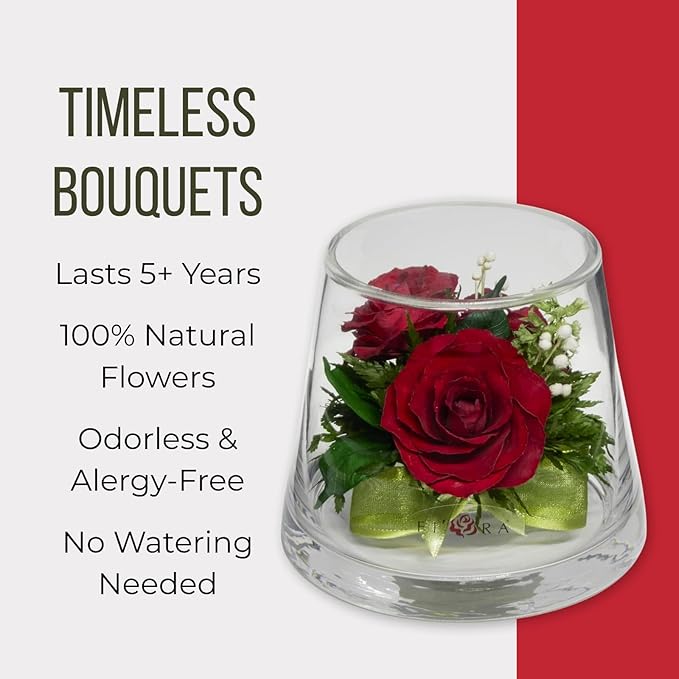 Fiora Flower | Long Lasting Real Roses in a Sealed Vase | Lasts up to 5 Years | Unique Present Gift