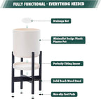 D'vine Dev Planter Pot with Stand - 14 Inch Plastic Cylinder Flower Pot with Wood Planter Holder for Indoor, Oatmeal Pot + Ebony Stand, 55-C-T-4
