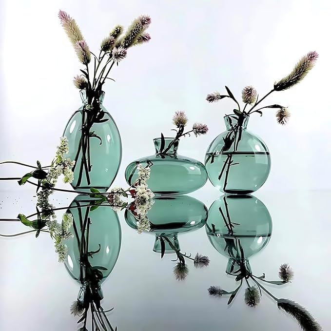 Plant Propagation Station Propagation Vases for Plants Glass Terrariums Vases Bulb with Wooden Stand for Hydroponic Water Plants Indoor, Office Decor Desk Accessories (Green)