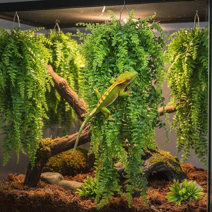 PINVNBY Reptile Plants Hanging Fake Vines Boston Climbing Terrarium Plant with Suction Cup for Bearded Dragons Lizards Geckos Snake Pets Hermit Crab and Tank Habitat Decorations (4 Pack)