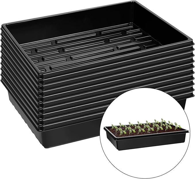 mwellewm 10 Pcs Seed Starter Tray Kit 1014 Seed Starting Trays Square Seedling Plant Tray Planting Sturdy Microgreens Growing Trays Reusable Germination Tray Indoors No Holes, 14x11x2.5In
