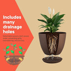 Planter Pots with Drainage Holes - Lightweight, Durable & Space-Saving Pots for Indoor and Outdoor - Versatile Functionality, Simple Modern Design, Set of 15 Plastic Planter Pots - Brown
