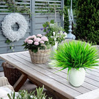 10 Bundles Artificial Grass Plants,Outdoor Faux Grass Plant UV Resistant Fake Plastic Wheat Grass for Indoor Outdoors Fake Realistic Grass for front porch yard patio balcony Garden Decoration- Green