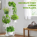 TOSKING 5-Tier Metal Plant Stand, Anti-Tip Round Base for Pots, Child & Pet Friendly, Space Saving Corner Shelf Flower Pot for Indoor Outdoor Use, Living Room Balcony Patio Garden (White, 38in)