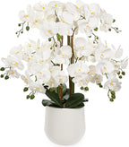 Briful Extra Large White Orchid Artificial Flowers in Cream Resin Pot, 29.5in Lifelike Silk Orchid Arrangement Faux Phalaenopsis Plant for Elegant Home Office Table Centerpiece Décor