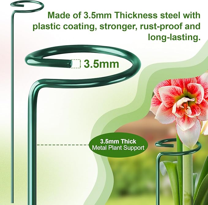 Fabulas 24 Pack Plant Support Stakes, 16 Inch Metal Garden Plant Stakes Single Stem Support Rings for Indoor Outdoor Amaryllis, Flowers Orchid, Lily, Peony, Rose, Tomato, Monstera, Narcissus