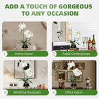 CXGS Orchids Artificial Flowers Realistic Fake Flowers in Ceramic Vase 20" White Faux Plants Indoor Lifelike Soft PU Phalaenopsis for Centerpiece Hotel Home Decor