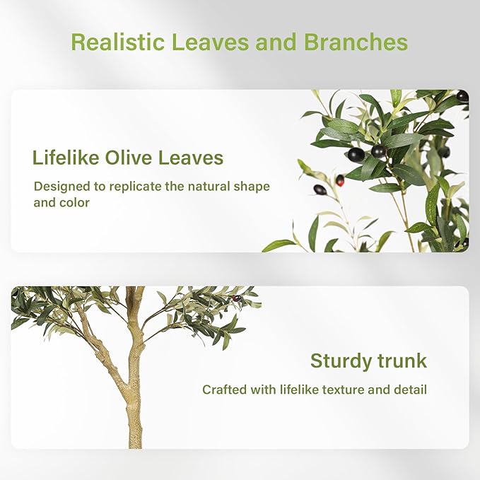 FEELEAD 6ft Faux Olive Tree – Tall Artificial Olive Tree with Natural Trunk, Fake Olive Tree Indoor Decor, Olive Plant Artificial Indoor for Home and Office