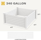 DWVO 4 x 4 x 2 FT Raised Garden Bed, Outdoor Vinyl Flower Bed with Growth Grid, Large Plastic Planter Box for Vegetables, Flowers, Herbs, Fruits, White