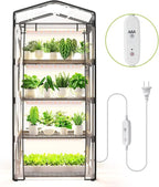 Indoor Greenhouse with Grow Light, 4 Tier, 1.6FT 80W Full Spectrum Grow Light with Timer, Portable Plant Shelves with Waterproof PVC Cover for Seed Starting, 26.4L X 19W X 61H