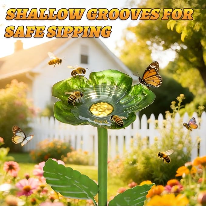 Mellbree Bee Watering Station, 4-Pack Metal Flower Bee Bath for Garden – Attract Butterflies & Pollinators – Colorful Outdoor Garden Stakes for Yard, Patio, Butterfly Garden – Gardening Essentials