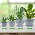 10 Inch Flower Pots Planters for Indoor Outdoor Plants, 3 Pack Plastic Large Plant Pots with Drainage Hole & Tray, Modern Decorative Garden Pot with Saucer, Plant Container for House