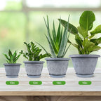 Fodetyff 14 Inch Large Planter Pot for Plants Indoor Outdoor, 4 Pack Plastic Flower Pots with Drainage Hole & Tray, Modern Decorative Garden Pot with Saucer, Plant Container for House
