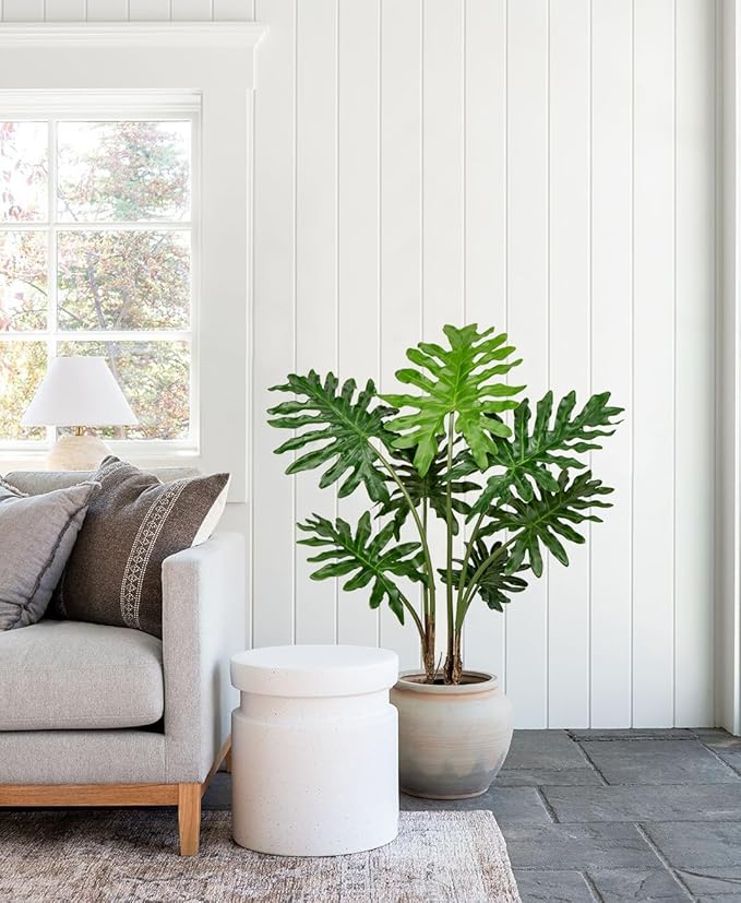 Hollyone Artificial Tree Philodendron Plant 3FT Tall Faux Monstera Indoor Trees Fake Tropical Palm Plants Trees House Plants in Pot for Indoor Outdoor Home Office Garden Living Room Decoration, 2 Pack
