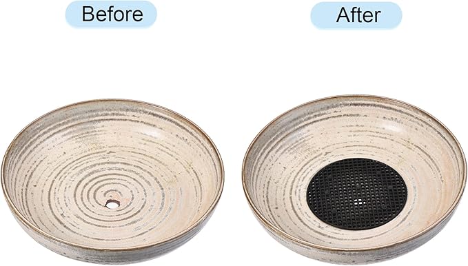 MECCANIXITY Flower Pot Hole Mesh Pad 4 Inch Bonsai Plant Bottom Round Plastic Soil Grid Screen Mat, Black Pack of 20