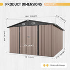 Aoxun 10x12 Shed with Brown Floor Galvanized Steel Outdoor Storage Shed Metal Garden Shed with Moisture-Proof Floor & Ventilation, Sloped Roof for Bike/Generator/Tool Storage (Brown with Floor)