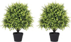 24" Faux Boxwood Plants Outdoor, Artificial Topiary Ball Trees Set of 2, UV Resistant Fake Potted Evergreen Realistic Greenery Bushes Shrubs for Outside Front Porch Planter Patio Indoor Decor 2ft Tall