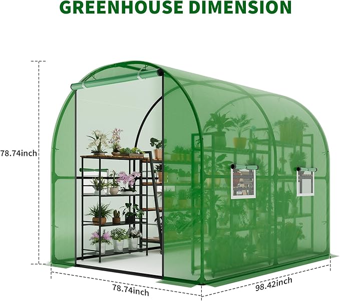 GarveeLife 8.2x6.6x6.6 ft Premium Greenhouse for Outdoors,Upgraded Portable Walk-in Heavy Duty Frame Large Garden Plant Hot Outside Hoop House,Green