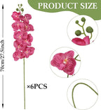 Orchid Artificial Flowers 6PCS Fake Silk Orchids Faux Orchid Stems Phalaenopsis Branches for Wedding Bouquet Home Party Garden Outdoor Decoration(Hot Pink)