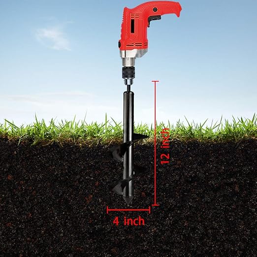 Auger Drill Bit for Planting 4"x12",Garden Plant Flower Bulb Bedding Planter Auger Spiral Drill Bit,Easy Planter Garden Auger,Post Hole Digger for 3/8” Hex Drive Drill