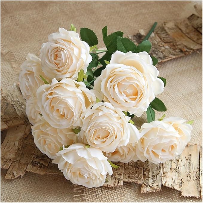 Flower Artificial, Artificial Silk Melaleuca Roses Wedding Photography Bouquets Valentine's Day Gift Home Living Room Simulation Flower Decoration(Champagne)