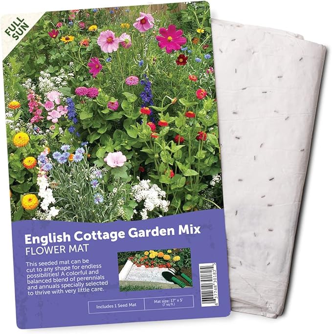 BloomingBulb Seed Mat - Easy to Plant and Grow Garden Seeds - Creates Fragrant, Vibrant Flower Garden – Customizable Flower Beds- English Cottage Garden Mat