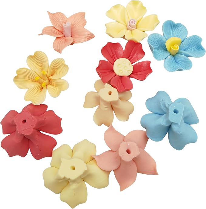 BTMIEY 10 PCS 3D Flower Ceramic Tiles,1.6" Handmade Procelain Ceramic Flowers for Artwork,Fish Tank,Vases,Living Room, Dining Table,Office, Home Floral Decor (Single-Flowered Mix Color)