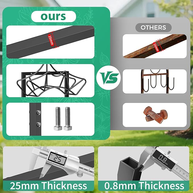 Garden Hose Holder Holds 160Ft Hoses, Heavy-Duty Freestanding Water Hose Stand with 2 Tool Hooks, Rustproof Hose Rack with 4 Spikes Hose Hanger Storage for Outside, Yard, Lawn