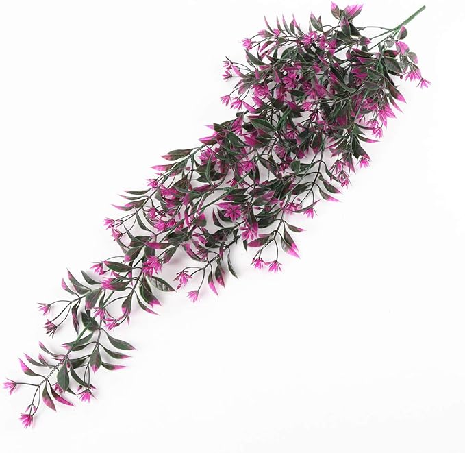 Artificial Hanging Ivy, PASYOU Vine Plastic Plants Grass Leaves Foliage Vines, UV Resistant Greenery Fake Flowers for Home Indoor Outdoor Garden Door Wall Wedding Party DIY Decoration - Fuchsia 4 Pack