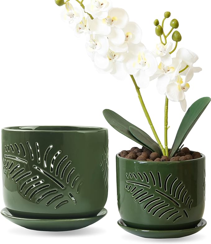 5+6 inch Orchid Pots with Holes, Orchid Pots for Repotting, Healthy Air Circulation Plant Pots for Plant Lovers, Planters for Indoor/Outdoor Plants, Set of 2