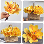 Hemobllo Artificial Silk Orchid Bouquet 2 Bundles, 4-Head Faux Phalaenopsis Flowers for Home Decor, Yellow Silk Flower Arrangement for Living Room and Event Decoration