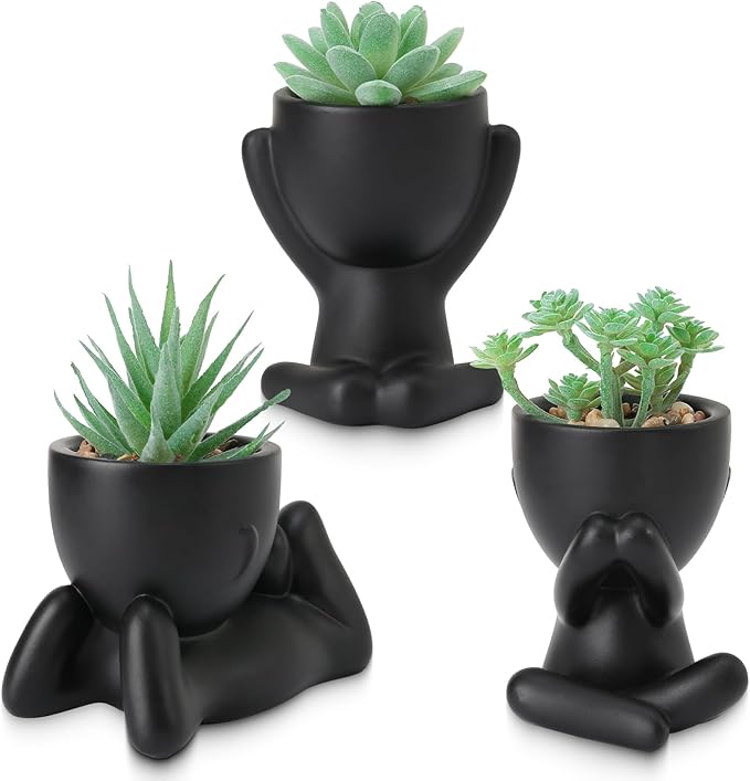 ALAGIRLS 3pcs Fake Green Succulents Plant Sets,Plastic Artificial Plant Decor Indoor Small Potted Faux Succulents for Bathroom Living Room Office