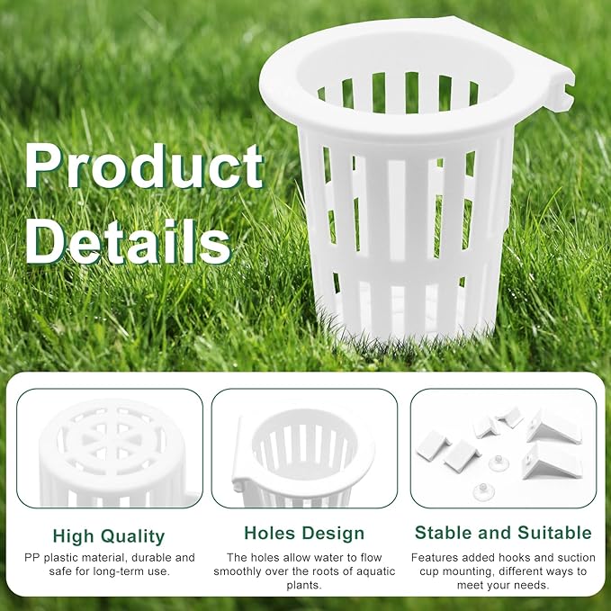 2PCS Upgraded Large Aquarium Plant Holder with 1.57" Extension Hooks and Suction Cups, Aquatic Plant Holder for Fish Tank Aquaponic Plants Cultivation and Aquascape Accessories (White)