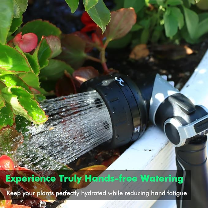 RESTMO Multi-Angle Garden Hose Nozzle with Sprinkler Function, Heavy Duty Water Hose Nozzle with 4 Spray Patterns, Magic Twist and Thumb Flow Control for Garden Watering, Car Washing & Yard, Black